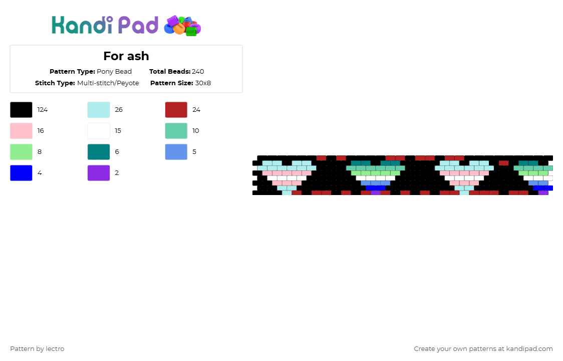 For ash - Pony Bead Pattern by lectro on Kandi Pad - black,teal,light blue,red