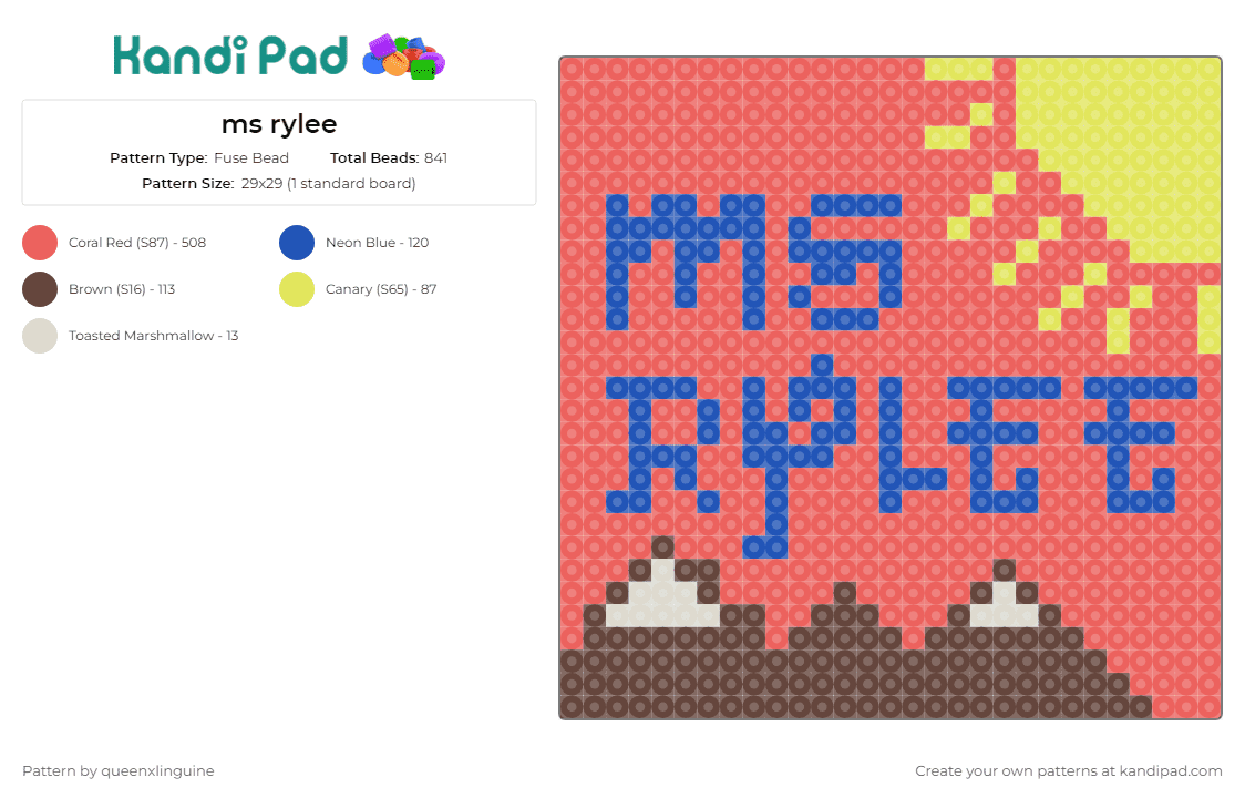ms rylee - Fuse Bead Pattern by queenxlinguine on Kandi Pad - name,text,mountains,sun,landscape,panel,pink,orange,blue,yellow