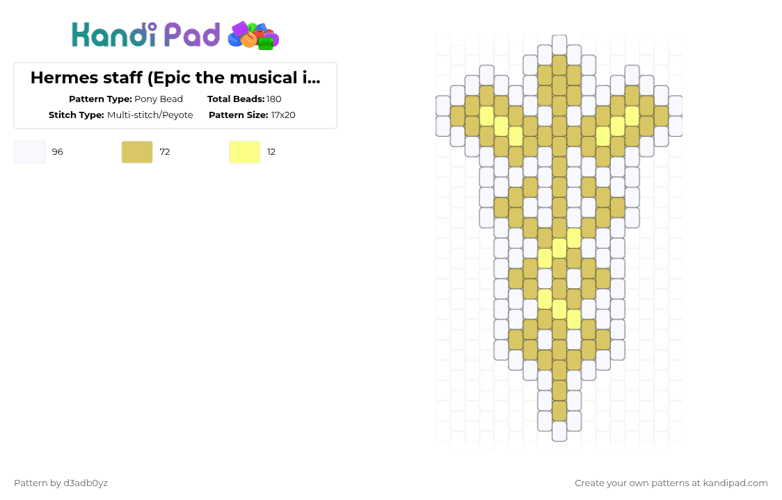 Hermes staff (Epic the musical in bronze/brown) - Pony Bead Pattern by d3adb0yz on Kandi Pad - yellow,white,hermes,epic the musical,hermes staff,greek,greek god,greek mythology