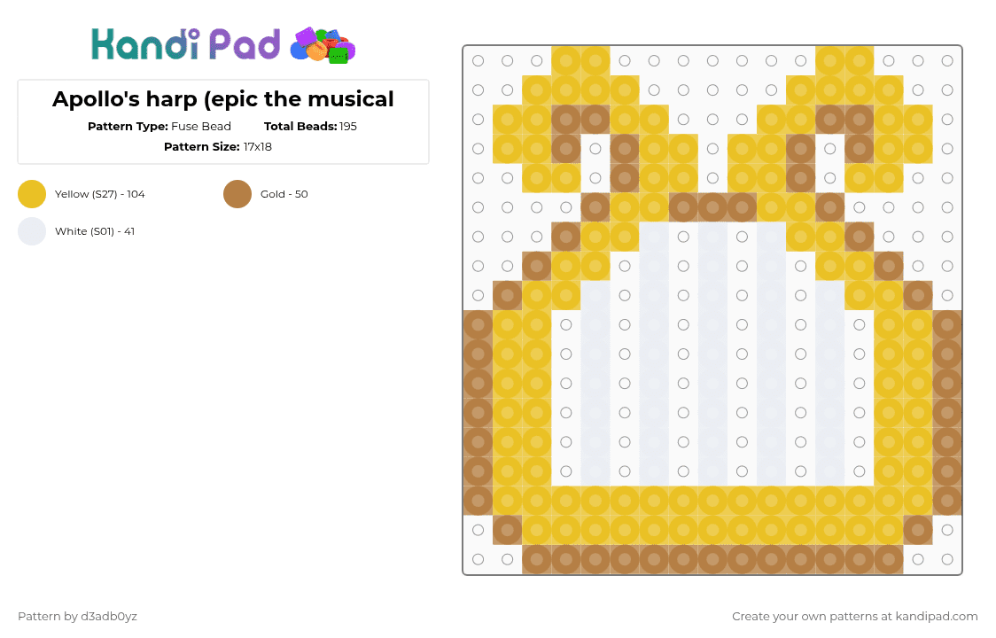 Apollo\'s harp (epic the musical - Fuse Bead Pattern by d3adb0yz on Kandi Pad - yellow,tan,apollo,epic,epic the musical,greek god,greek mythology,harp