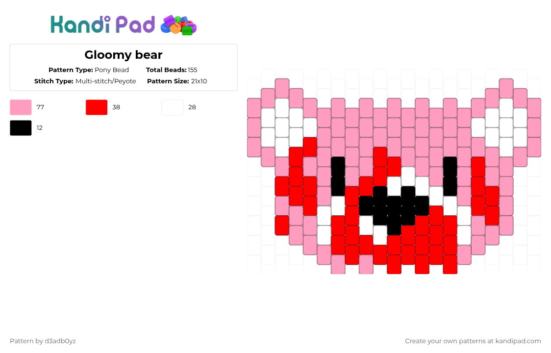 Gloomy bear - Pony Bead Pattern by d3adb0yz on Kandi Pad - gloomy bear, pink, red, scene, scenecore