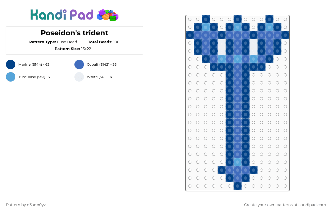 Poseidon\'s trident - Fuse Bead Pattern by d3adb0yz on Kandi Pad - blue,poseidon,greek god,greek,trident,greek mythology