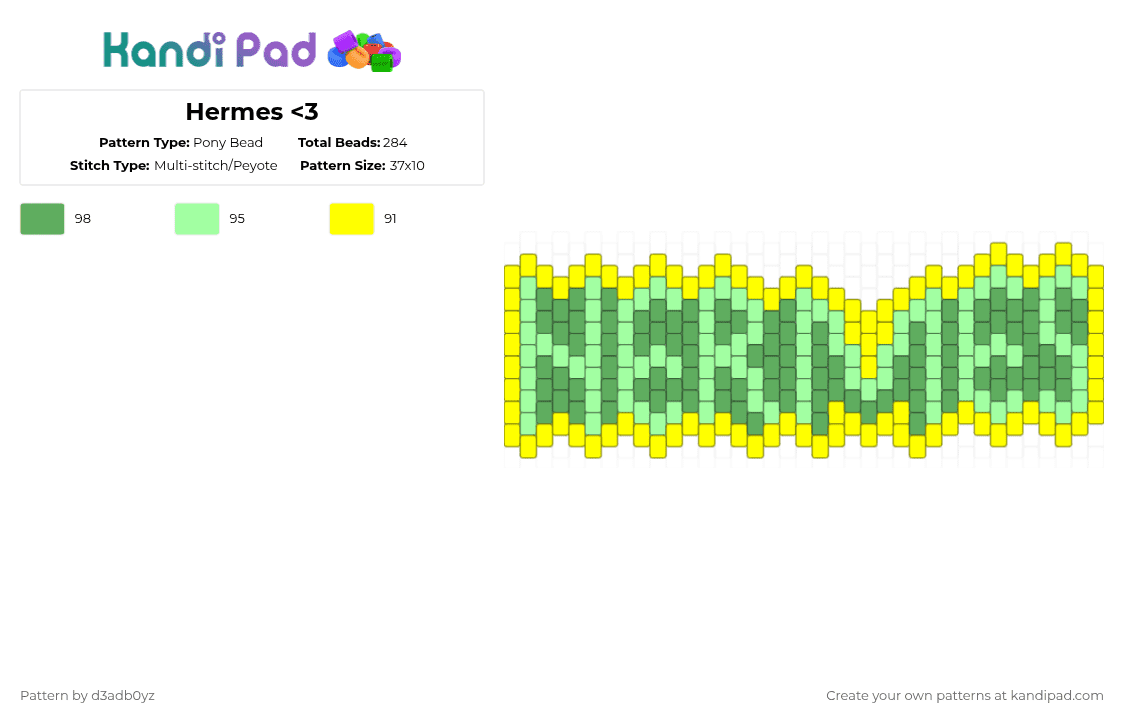 Hermes - Pony Bead Pattern by d3adb0yz on Kandi Pad - teal,green,yellow,hermes,text,name tag,pannel,greek,greek mythology,epic the mucical