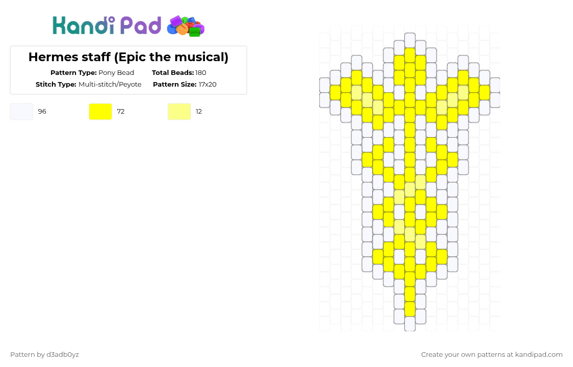 Hermes staff (Epic the musical) - Pony Bead Pattern by d3adb0yz on Kandi Pad - yellow,white,hermes,epic the musical,greek,greek mythology