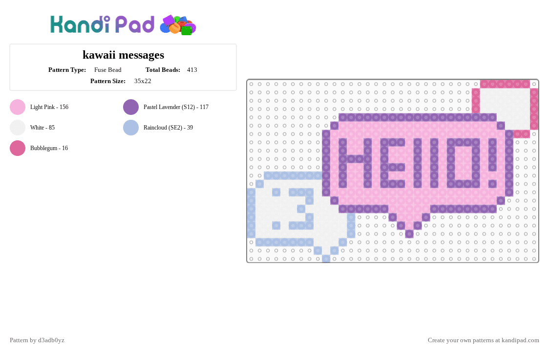 kawaii messages - Fuse Bead Pattern by d3adb0yz on Kandi Pad - cutecore, kawaii, pink