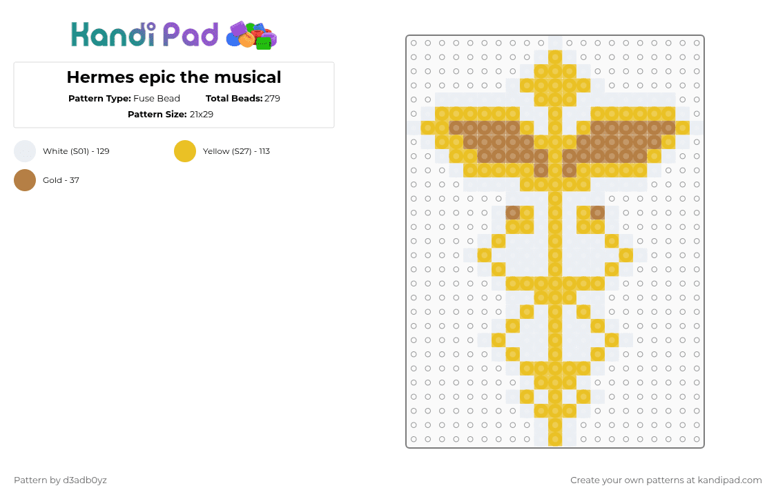 Hermes epic the musical - Fuse Bead Pattern by d3adb0yz on Kandi Pad - yellow,hermes,greek,greek mythology,epic,epic the muscial
