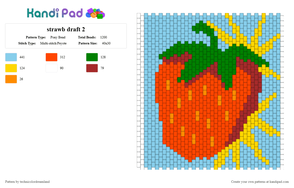 strawb draft 2 - Pony Bead Pattern by technicolordreamland on Kandi Pad - light blue, red