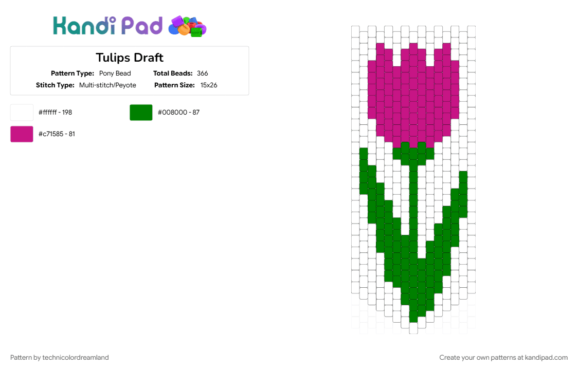 Tulips Draft - Pony Bead Pattern by technicolordreamland on Kandi Pad - green, pink