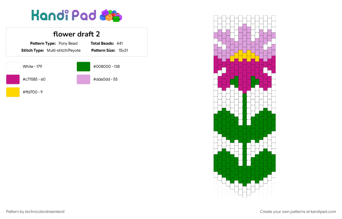 flower draft 2 - Pony Bead Pattern by technicolordreamland on Kandi Pad - green, pink