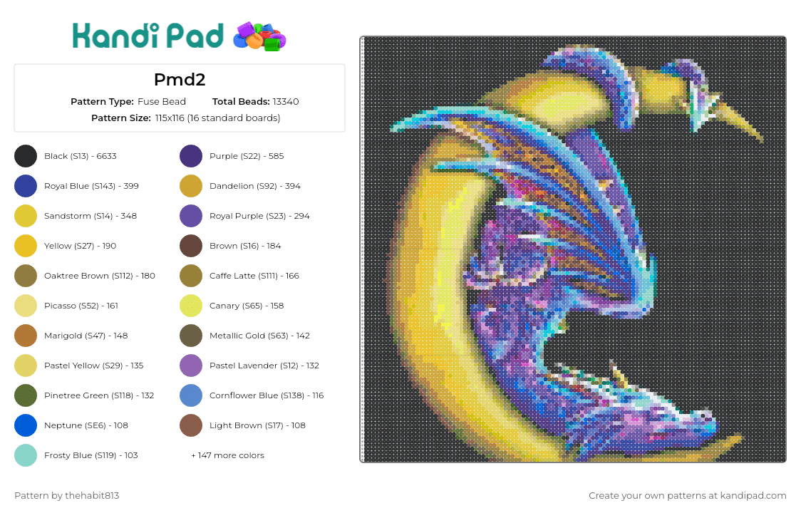 Pmd2 - Fuse Bead Pattern by thehabit813 on Kandi Pad - dragon,moon,mythological,fantasy,sleeping,night,purple,yellow