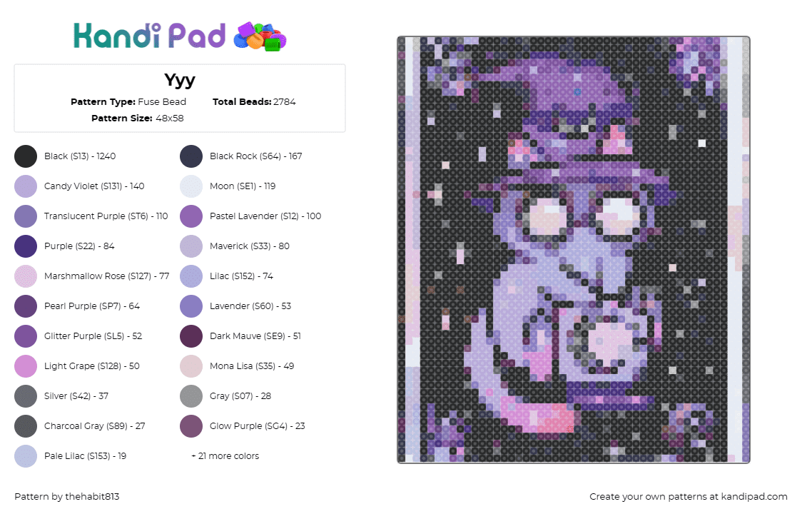 Yyy - Fuse Bead Pattern by thehabit813 on Kandi Pad - psychic,cat,mystical,fortune,enigmatic,mystical,feline,purple,black