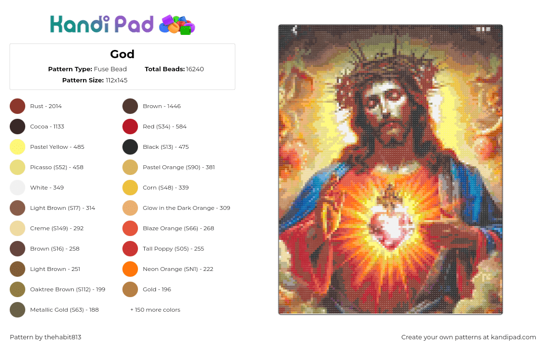 God - Fuse Bead Pattern by thehabit813 on Kandi Pad - jesus,christianity,religion,panel,orange,yellow