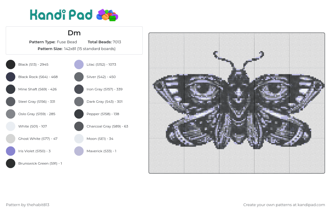 Dm - Fuse Bead Pattern by thehabit813 on Kandi Pad - moth,butterfly,eyes,spooky,paranormal,halloween,black
