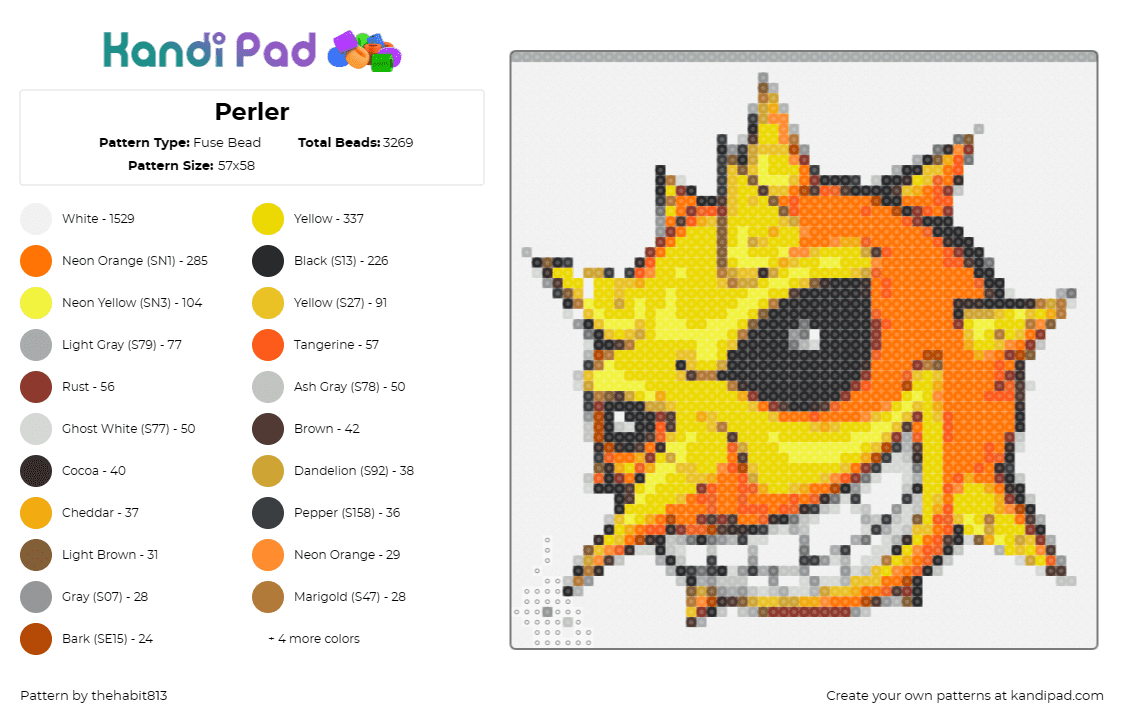 Perler - Fuse Bead Pattern by thehabit813 on Kandi Pad - soul eater,sun,devious,anime,manga,fiery,intense,smile,orange,yellow