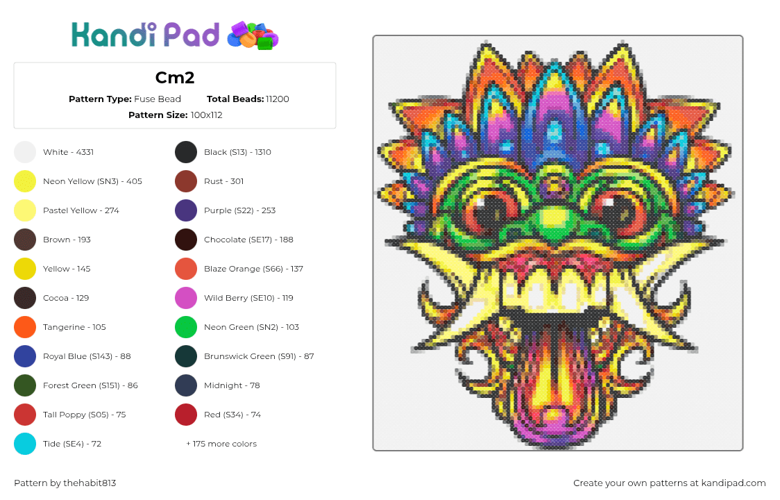 Cm2 - Fuse Bead Pattern by thehabit813 on Kandi Pad - white,yellow,orange,red,pink,colorful