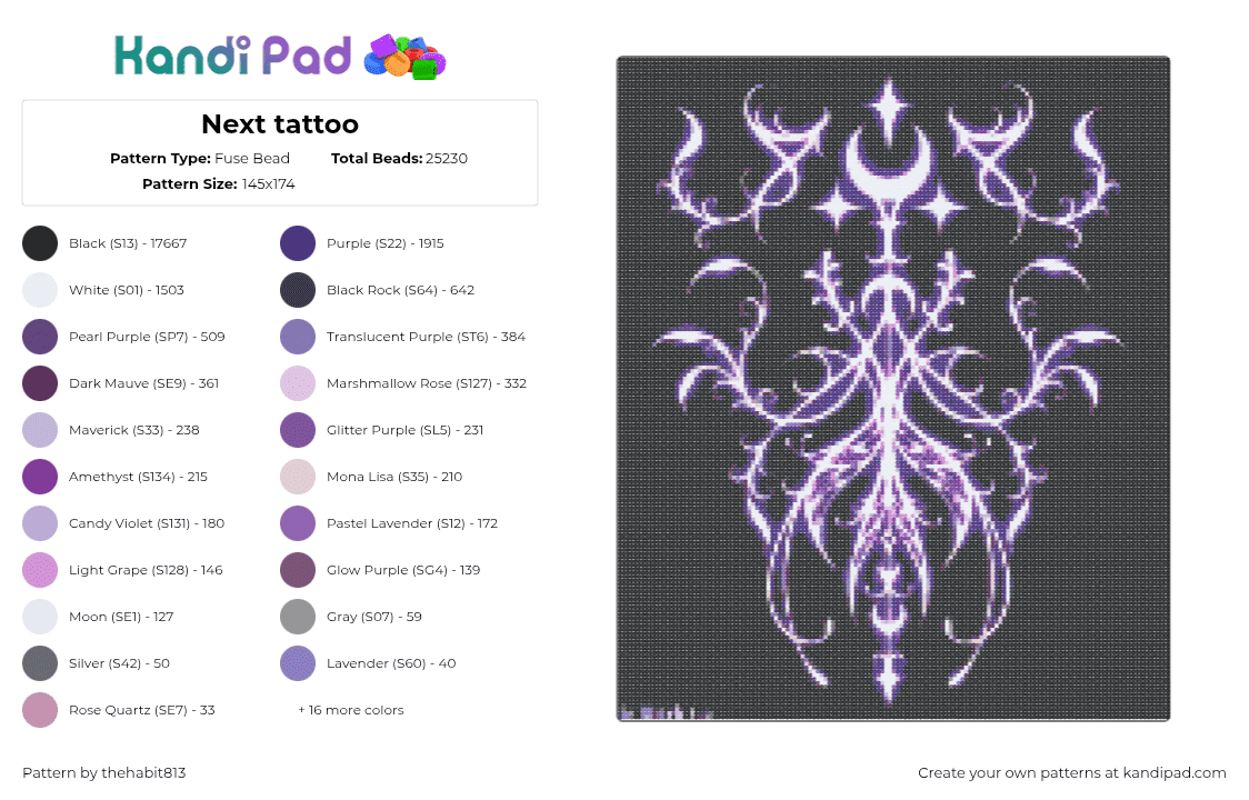 Next tattoo - Fuse Bead Pattern by thehabit813 on Kandi Pad - 