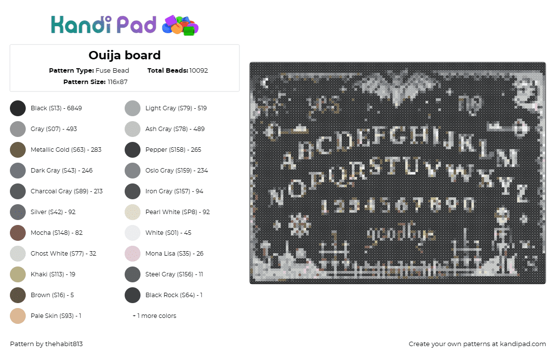 Ouija board - Fuse Bead Pattern by thehabit813 on Kandi Pad - ouija board,paranormal,spooky,halloween,black