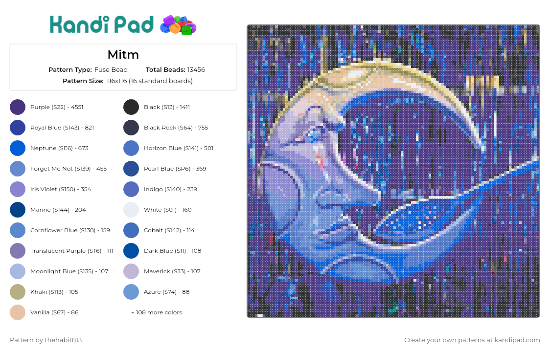 Mitm - Fuse Bead Pattern by thehabit813 on Kandi Pad - man in the moon,crescent,spoon,night,rain,purple,blue