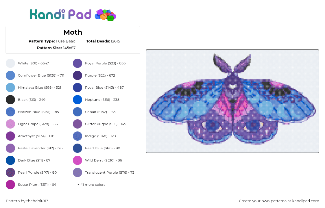 Moth - Fuse Bead Pattern by thehabit813 on Kandi Pad - 