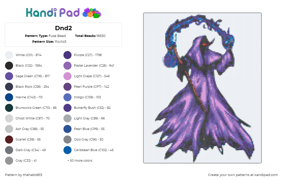 Dnd2 - Fuse Bead Pattern by thehabit813 on Kandi Pad - dnd,dungeons and dragons,dark mage,death,wizard,magic,gaming,purple