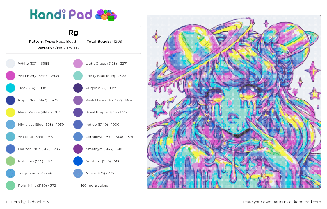 Rg - Fuse Bead Pattern by thehabit813 on Kandi Pad - psychedelic,trippy,space,acid,pastel,colorful,teal,light blue,pink