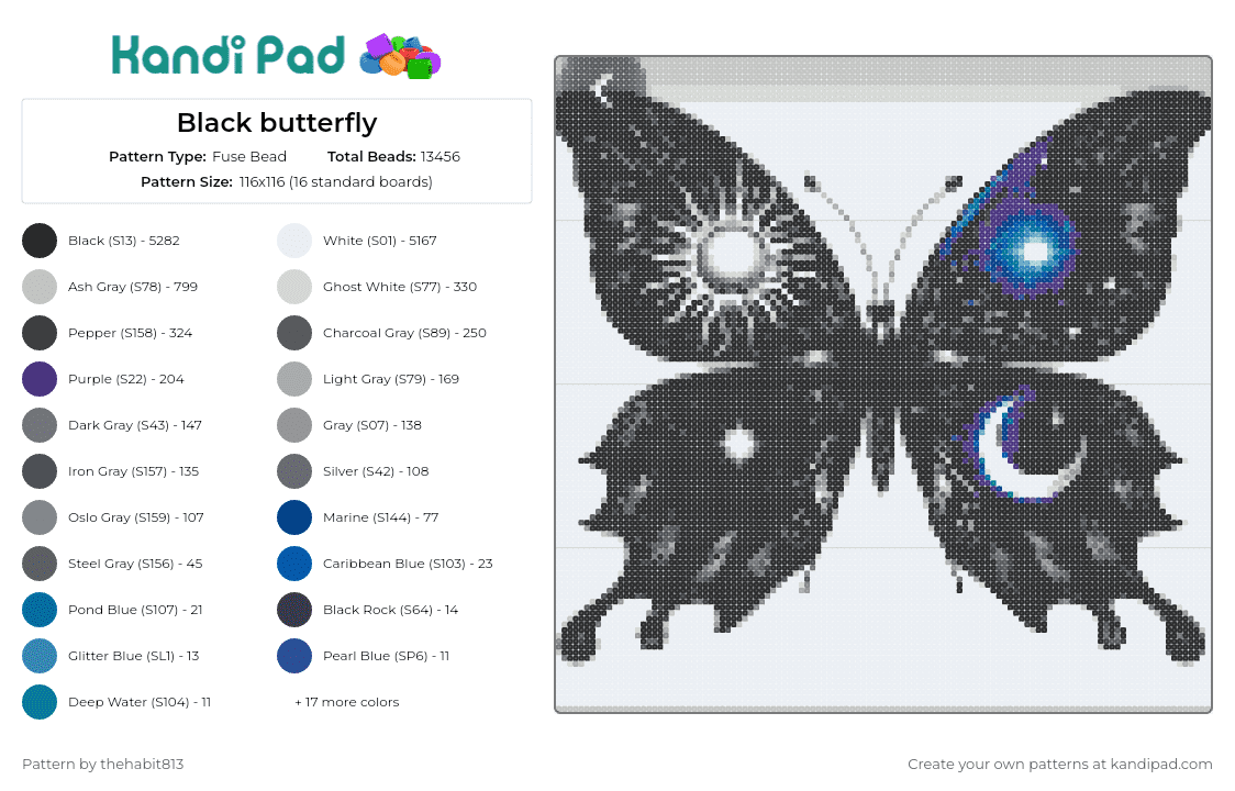 Black butterfly - Fuse Bead Pattern by thehabit813 on Kandi Pad - butterfly,night,moon,sun,dark,black,gray