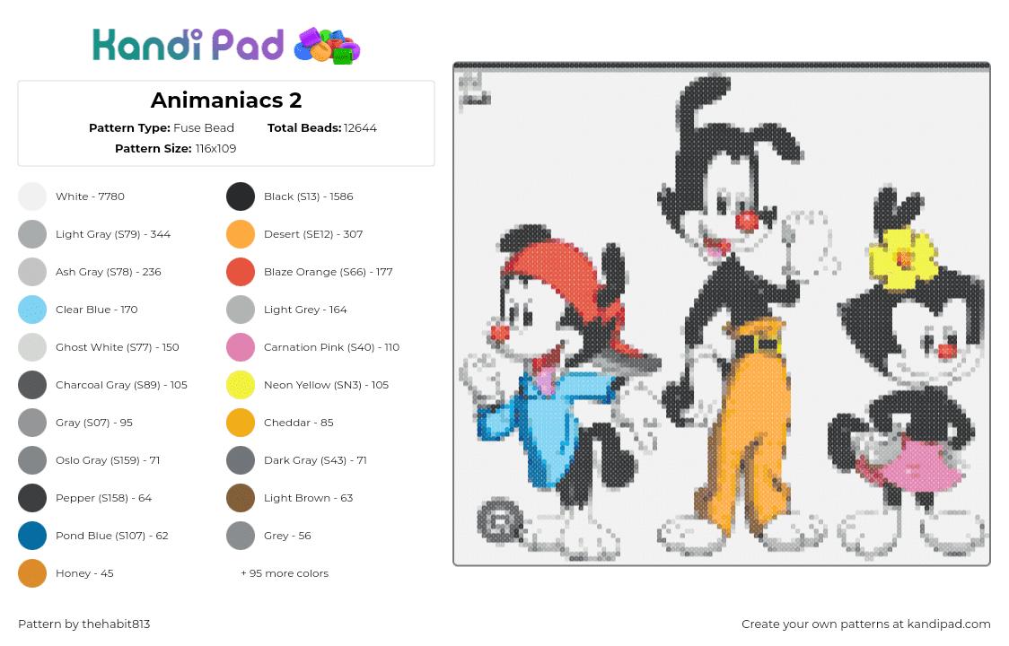 Animaniacs 2 - Fuse Bead Pattern by thehabit813 on Kandi Pad - animaniacs,characters,warner bros,cartoon,tv show,classic,nostalgia,red,white,orange,blue