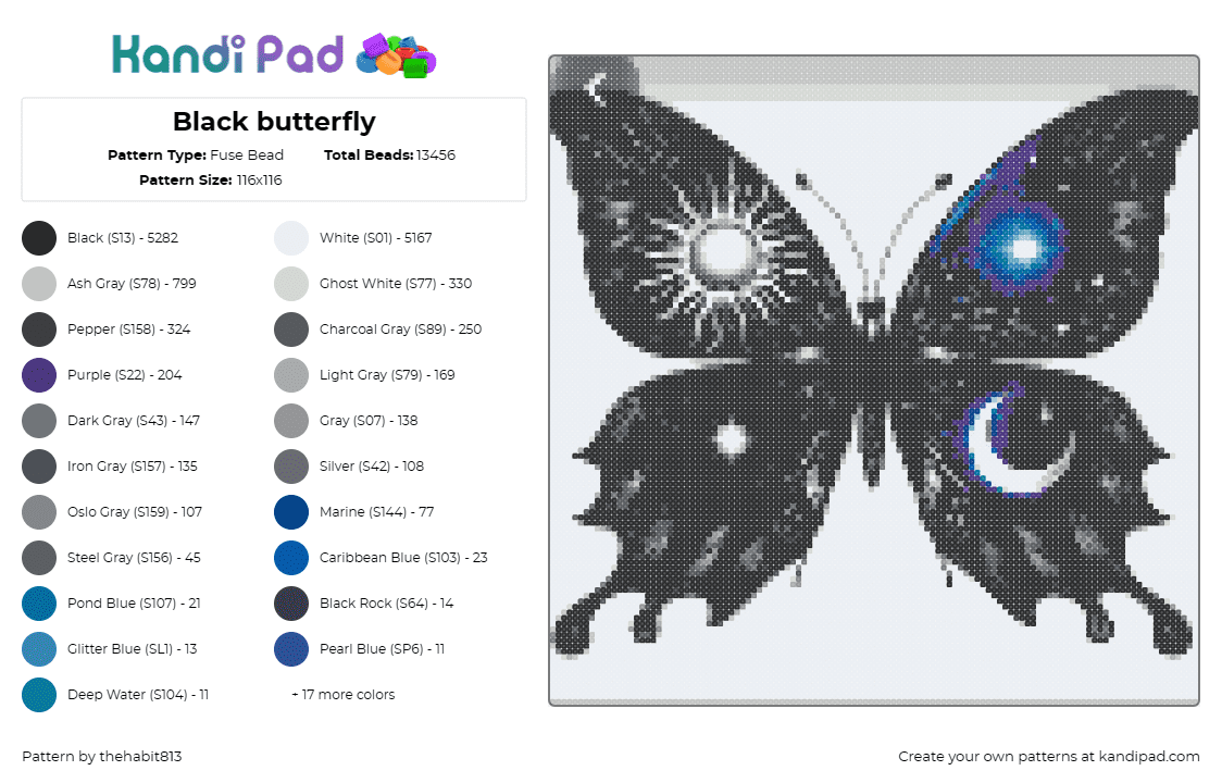 Black butterfly - Fuse Bead Pattern by thehabit813 on Kandi Pad - butterfly,night,moon,sun,dark,black,gray