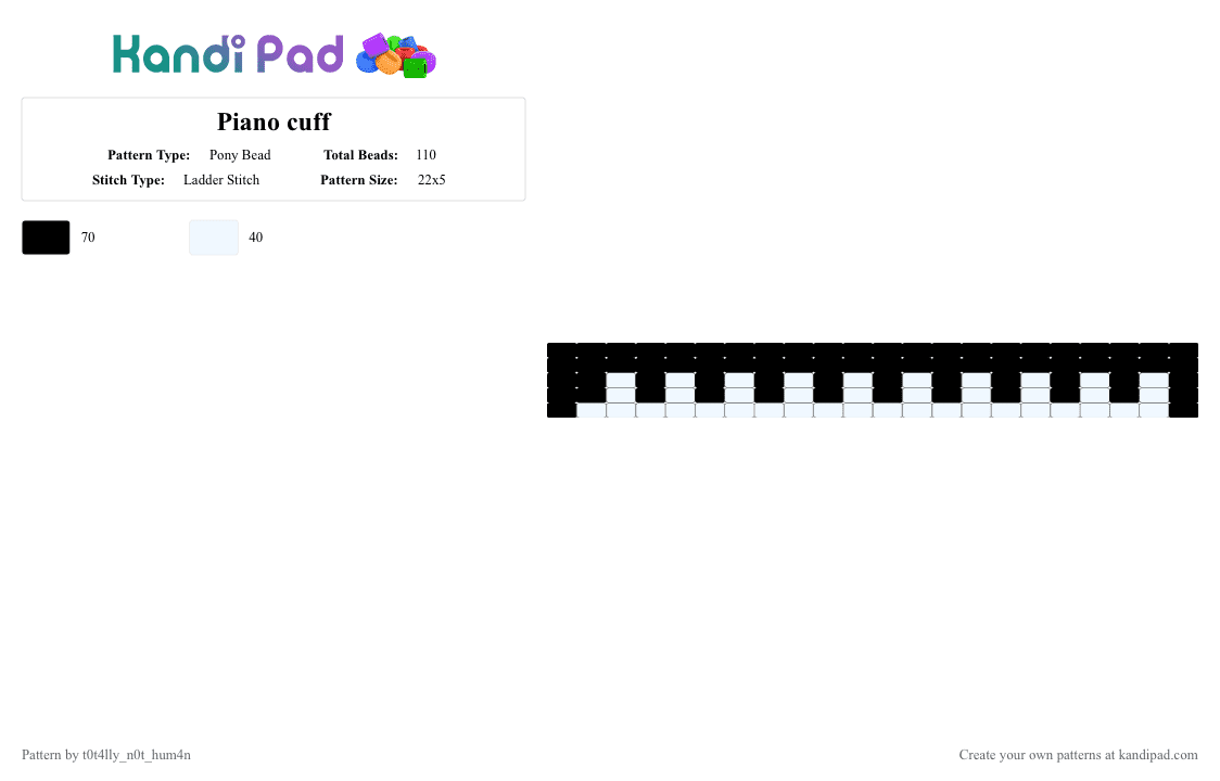 Piano cuff - Pony Bead Pattern by t0t4lly_n0t_hum4n on Kandi Pad - black,white,piano,ladder stitch