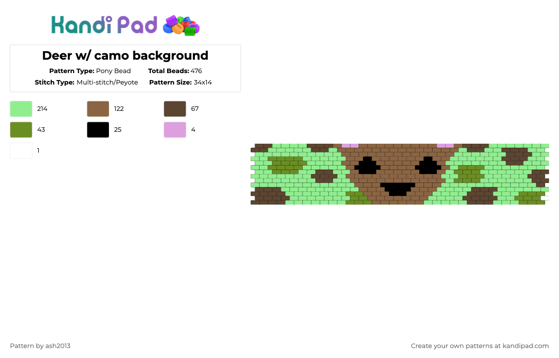 Deer w/ camo background - Pony Bead Pattern by ash2013 on Kandi Pad - tan,teal,deer,nature,camo,country