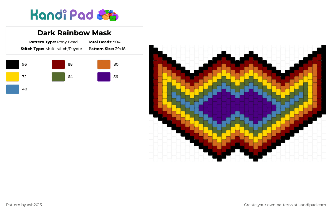 Dark Rainbow Mask - Pony Bead Pattern by ash2013 on Kandi Pad - brown,orange,yellow,gold,rainbow,mask,dark