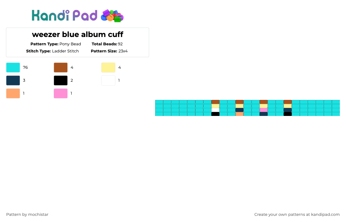 weezer blue album cuff - Pony Bead Pattern by aspenva on Kandi Pad - light blue,weezer,music,ladder stitch,cuff,pony bead
