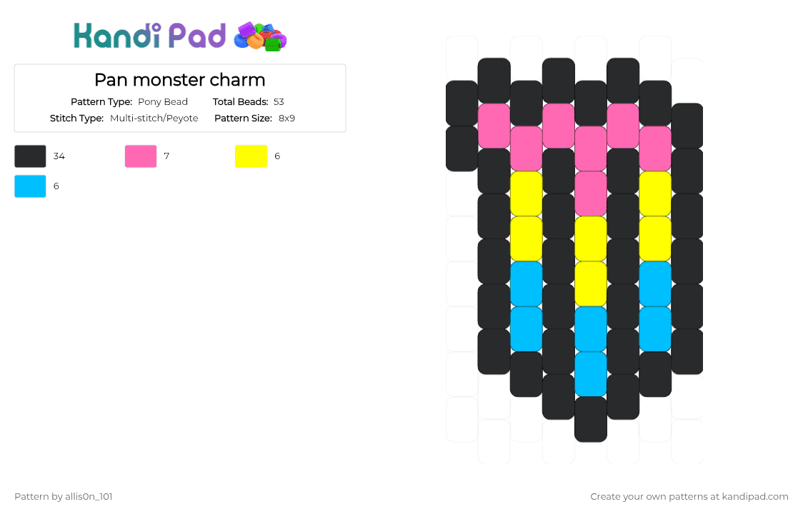 Pan monster charm - Pony Bead Pattern by and1e_101 on Kandi Pad - black, pink