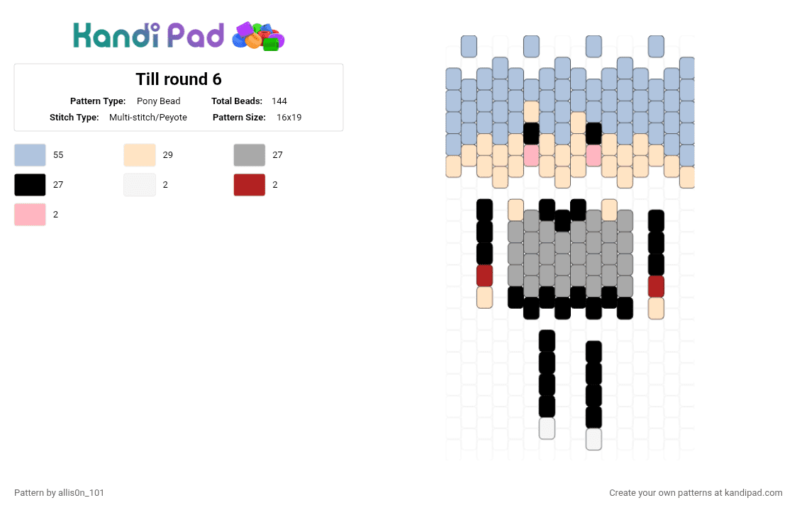 Till round 6 - Pony Bead Pattern by allis0n_101 on Kandi Pad - beige,light blue
