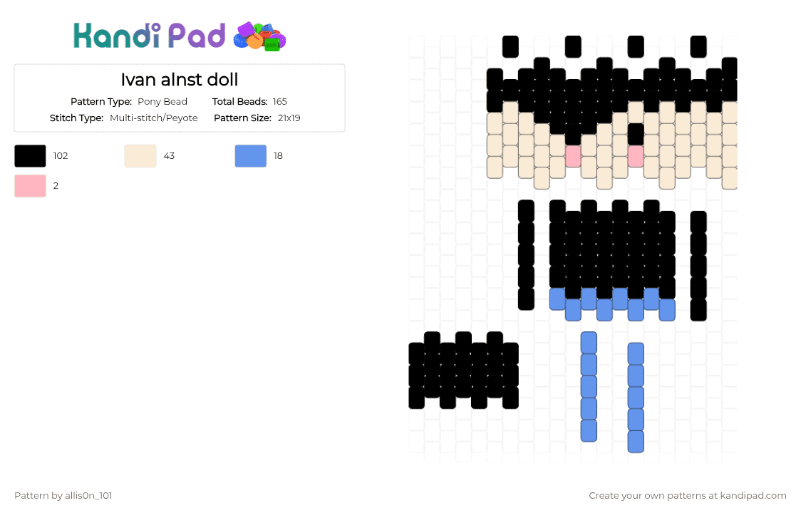 Ivan alnst doll - Pony Bead Pattern by allis0n_101 on Kandi Pad - black,white,light blue