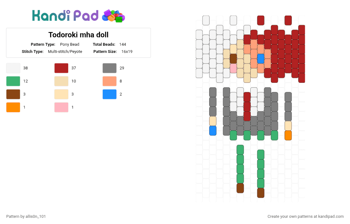 Todoroki mha doll - Pony Bead Pattern by allis0n_101 on Kandi Pad - gray,red