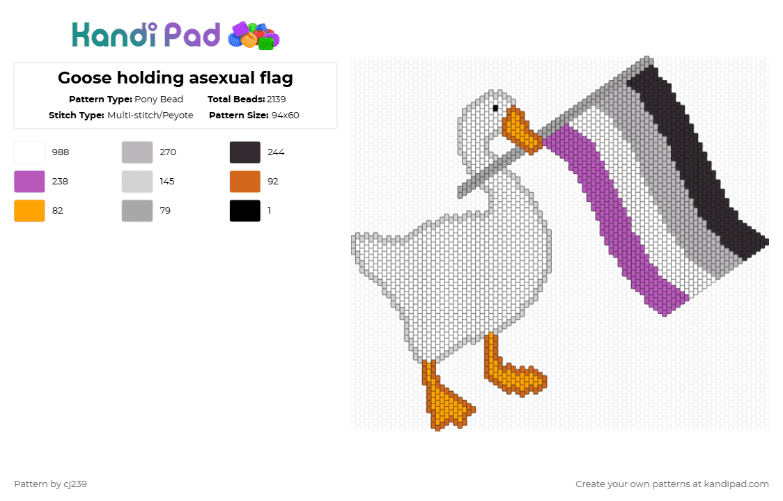 Goose holding asexual flag - Pony Bead Pattern by cj239 on Kandi Pad - white,beige