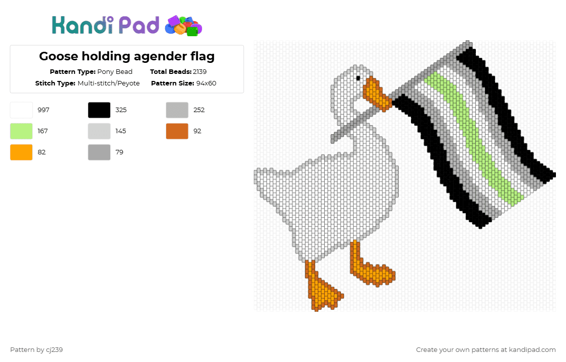 Goose holding agender flag - Pony Bead Pattern by cj239 on Kandi Pad - white,beige