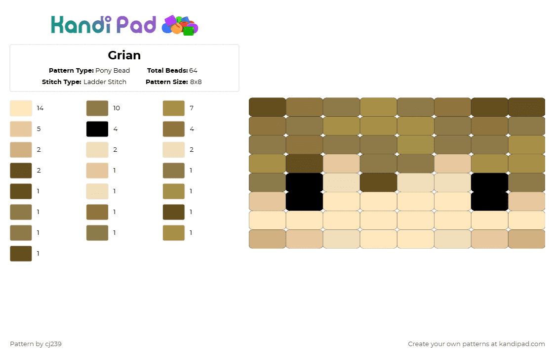 Grian - Pony Bead Pattern by cj239 on Kandi Pad - beige,tan,minecraft,youtube,grian
