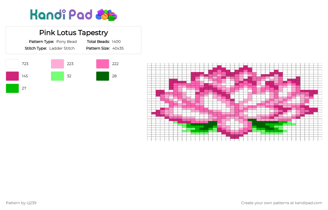 Pink Lotus Tapestry - Pony Bead Pattern by cj239 on Kandi Pad - big, flower, lotus, pink, tapestry, white
