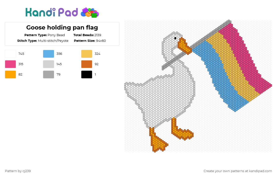 Goose holding pan flag - Pony Bead Pattern by cj239 on Kandi Pad - light blue,yellow,pink