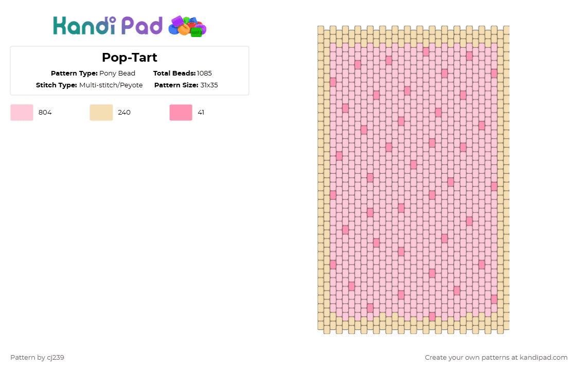 Pop-Tart - Pony Bead Pattern by cj239 on Kandi Pad - pink