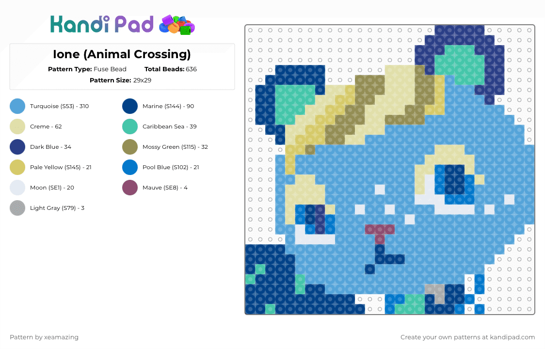 Ione (Animal Crossing) - Fuse Bead Pattern by takemeb4ck2_eden on Kandi Pad - yellow,blue,light blue