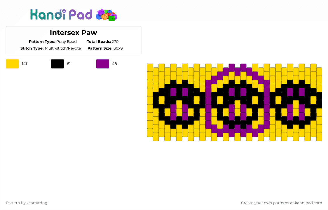 Intersex Paw - Pony Bead Pattern by takemeb4ck2_eden on Kandi Pad - yellow