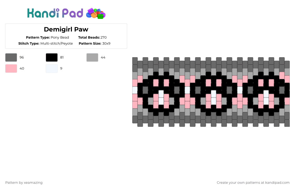 Demigirl Paw - Pony Bead Pattern by takemeb4ck2_eden on Kandi Pad - gray