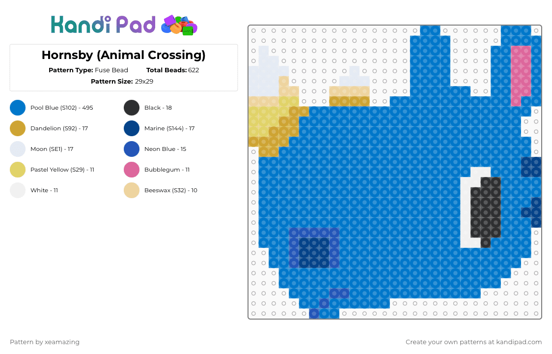 Hornsby (Animal Crossing) - Fuse Bead Pattern by takemeb4ck2_eden on Kandi Pad - blue