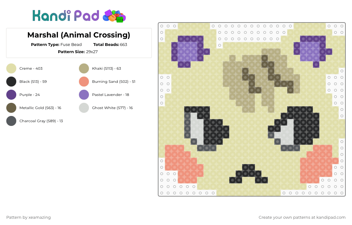 Marshal (Animal Crossing) - Fuse Bead Pattern by takemeb4ck2_eden on Kandi Pad - yellow