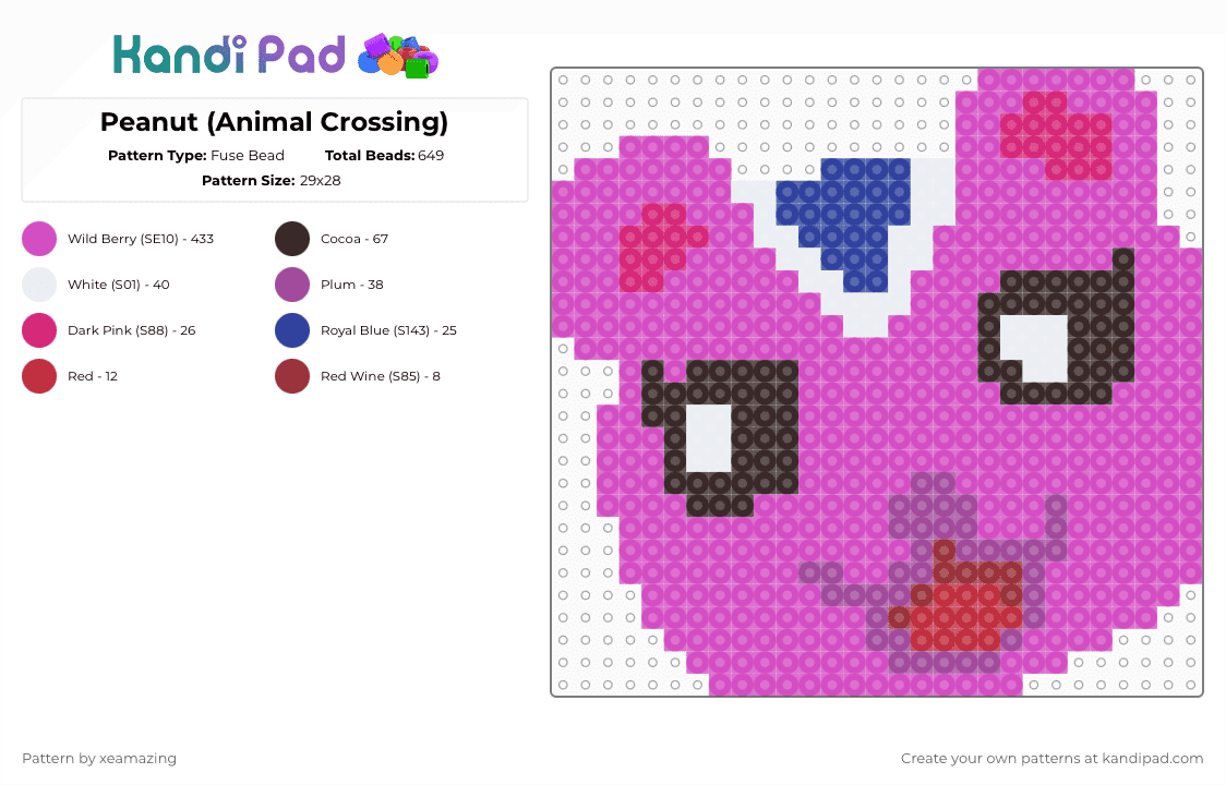 Peanut (Animal Crossing) - Fuse Bead Pattern by takemeb4ck2_eden on Kandi Pad - pink