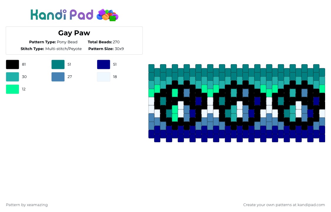 Gay Paw - Pony Bead Pattern by takemeb4ck2_eden on Kandi Pad - teal