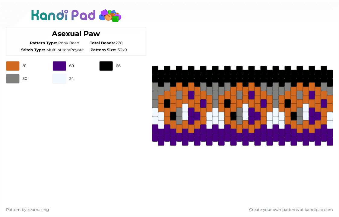 Asexual Paw - Pony Bead Pattern by takemeb4ck2_eden on Kandi Pad - orange,purple